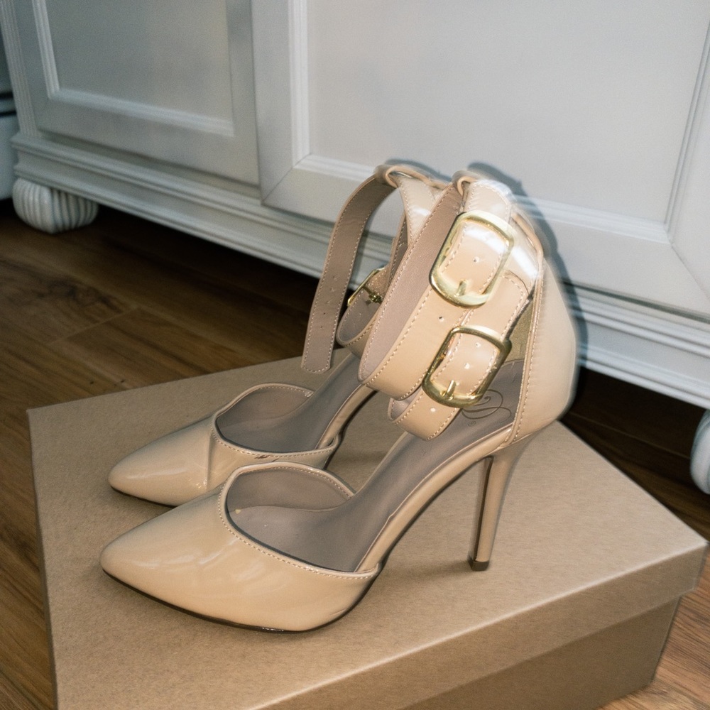 Nude pumps with double ankle straps. Size 7